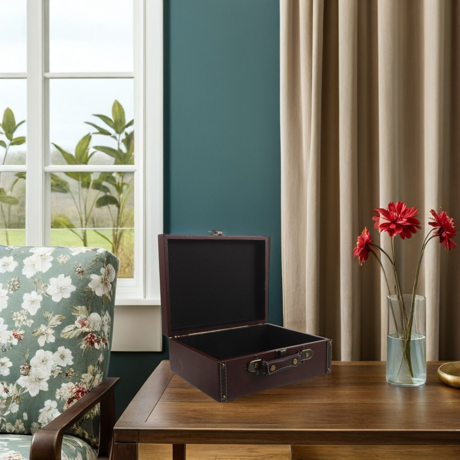 Retro Vintage Trunk Suitcase - Caixa de Armazenamento Retrô de Madeira,