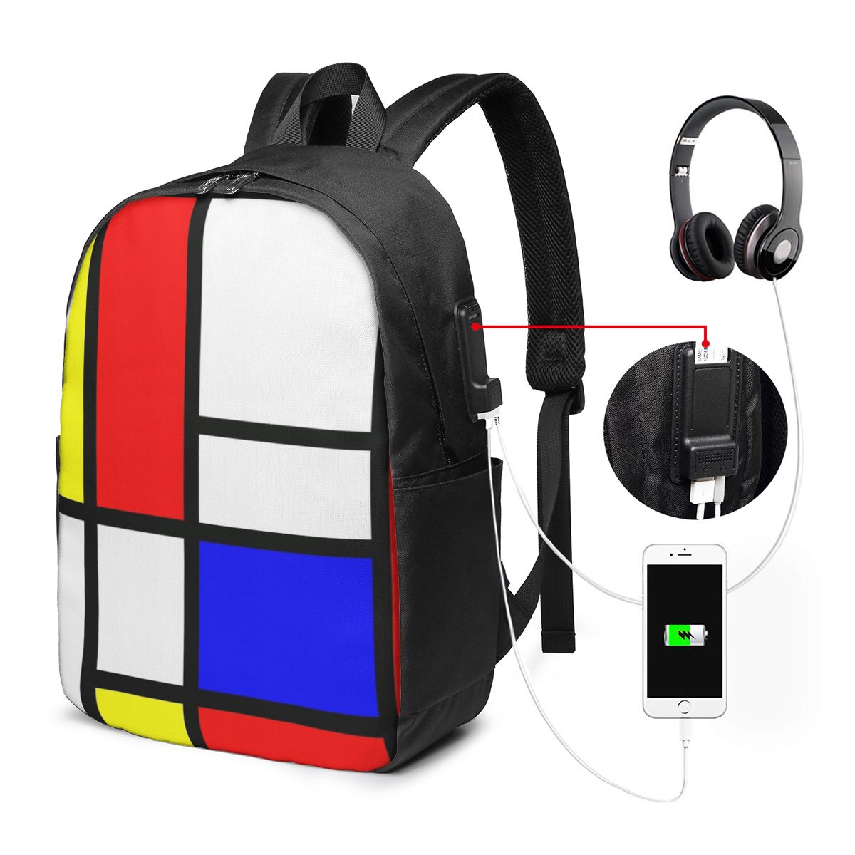 Travel Bags - Mochila Piet Mondrian Composition para viagem,