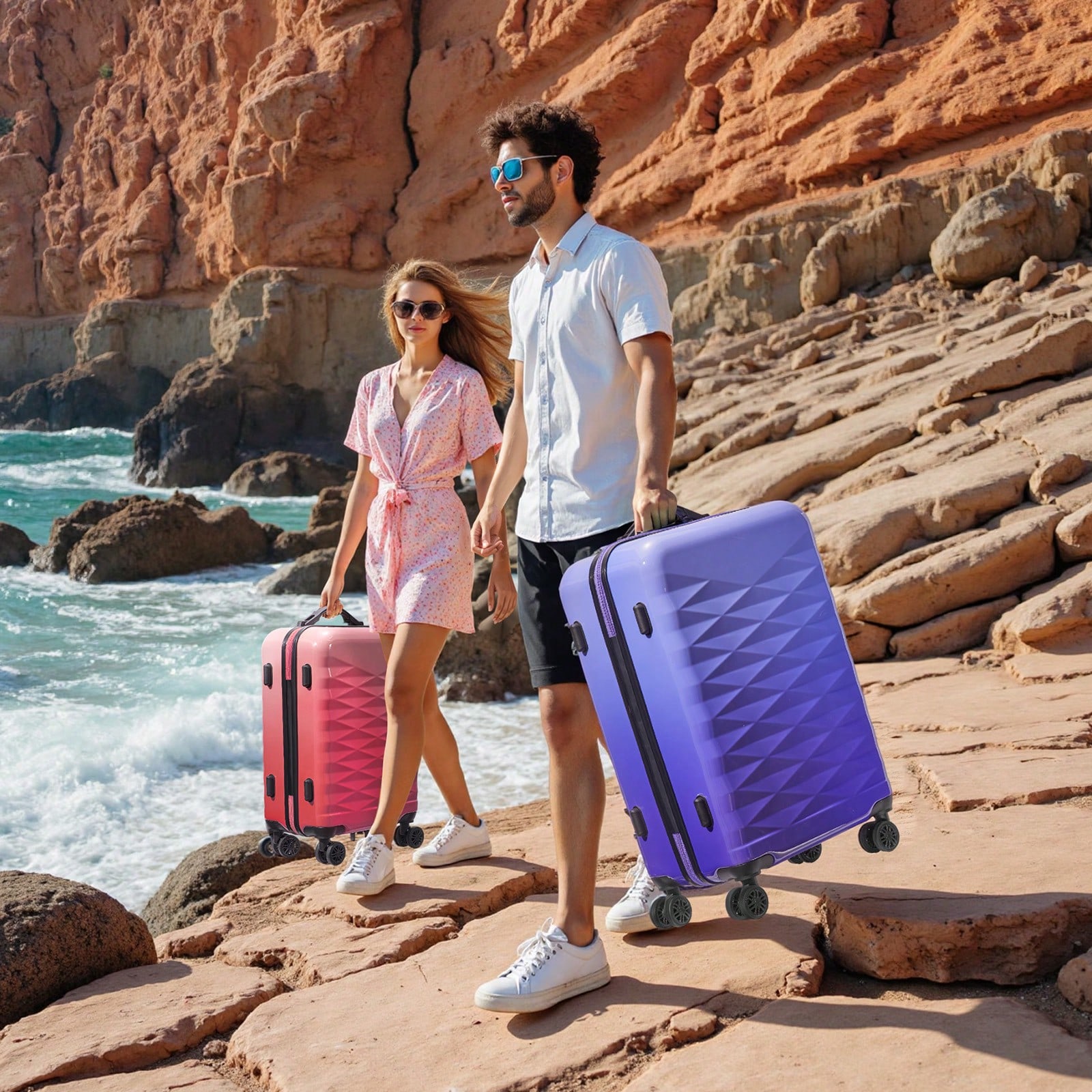 Conjunto de malas rígidas de 2 - Spinner Wheel Rolling Suitcase 20 Inch avaliação e preço